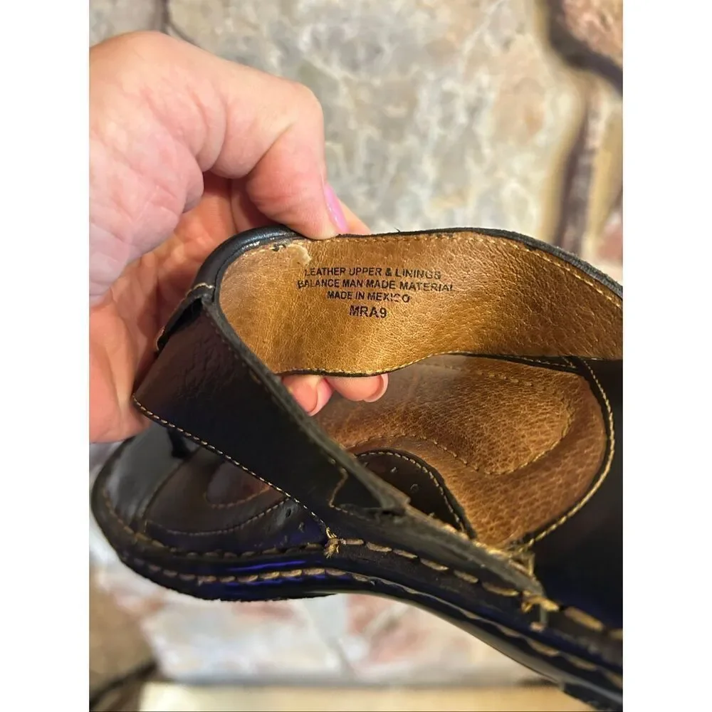 Born MRA9 Women's Size 6 Black Leather Buckle Sandals Opanka Handcrafted